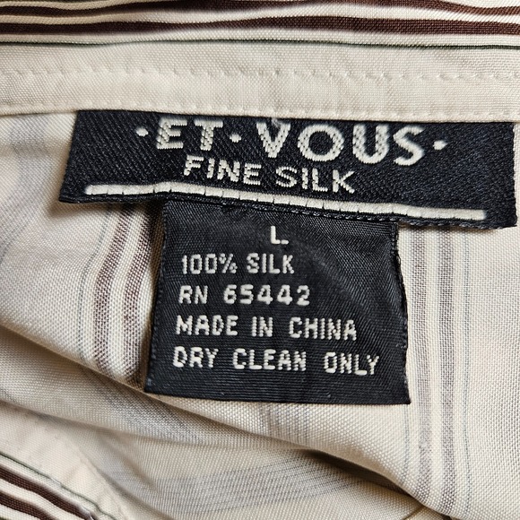 Et Vous Fine Silk Striped Button Up Long Sleeve Top Collared Womens L Slim - Picture 3 of 9